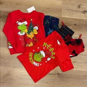 💗Red Grinchmas Holiday Sweatshirt and T-Shirt Set pajama pants XS boys 4-5